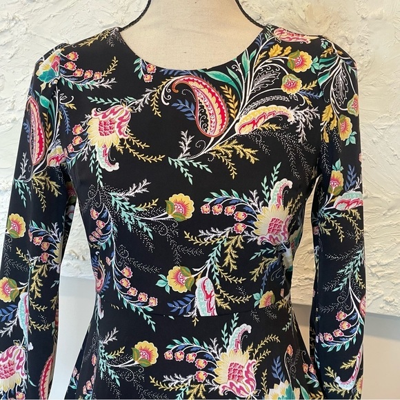 ANN TAYLOR LOFT Multicolor Black Pink Turquoise Long Sleeve Floral Dress Sz 00P - Picture 5 of 10